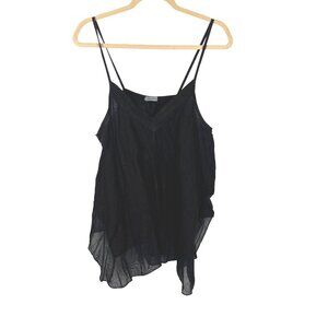 Angela Mara XL Black Italian Linen Asymmetrical Hem Sleeveless Top Lagenlook Lag